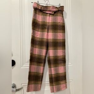 Aritzia tie front belt pants brown and pink